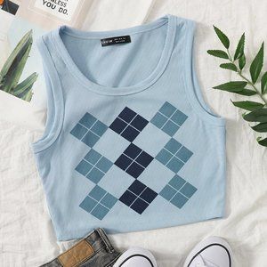 Women's Cropped Tank Top Faux Sweater Graphic Crop Top